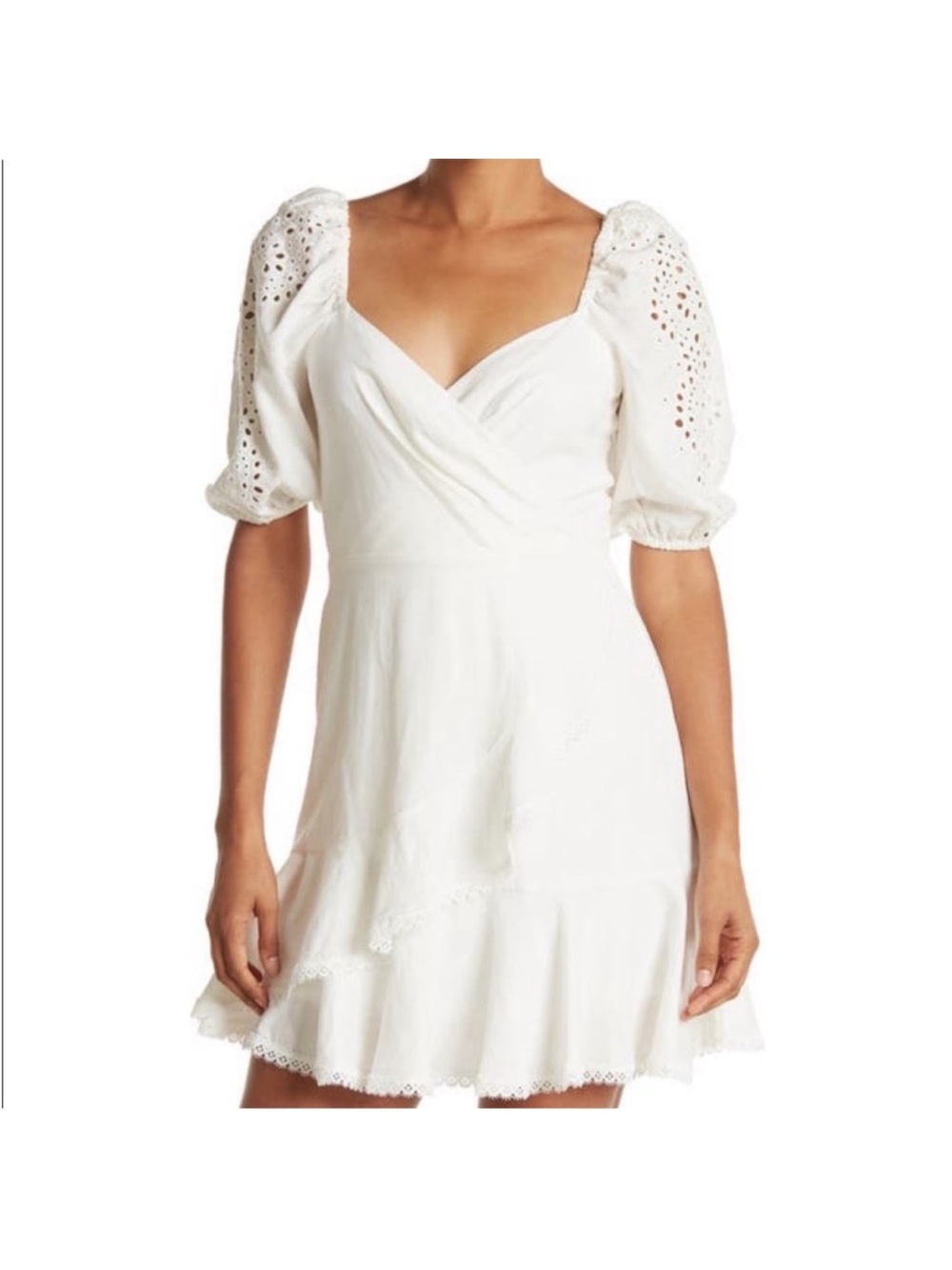 BCBGMaxAzria White Eyelet Puff-Sleeve Mini Dress